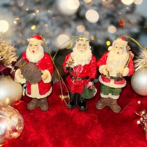Lot of 3 Vintage Santa Claus Christmas Ornaments Figurines Ceramic Resin 3.5”
